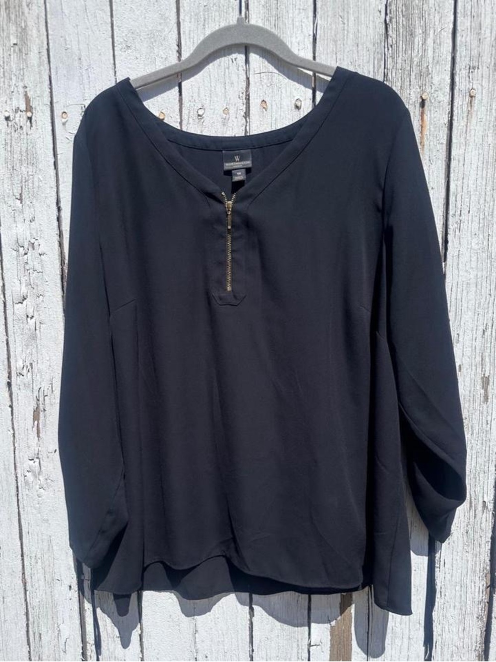 Worthington Black Long-Sleeve Zip-Front Blouse - Picture 1 of 7